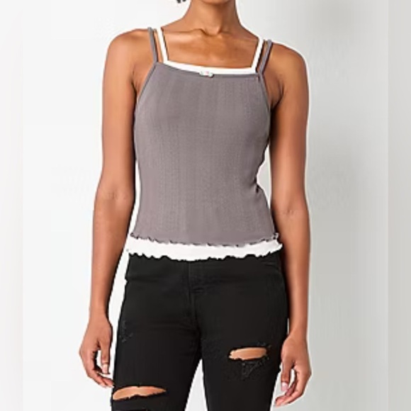 Arizona Womens Juniors Square Neck Sleeveless Tank Top - Picture 1 of 6